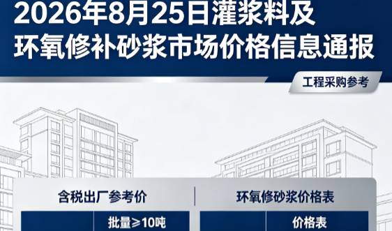 下陆2026年8月25日灌浆料及环氧修补砂浆市场价格信息通报